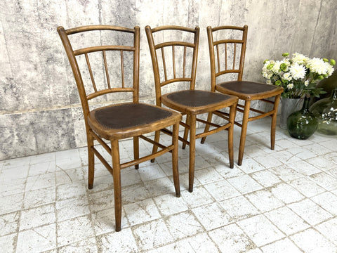 Set of 3 Bistro Chairs with Original Leather Seat Pad