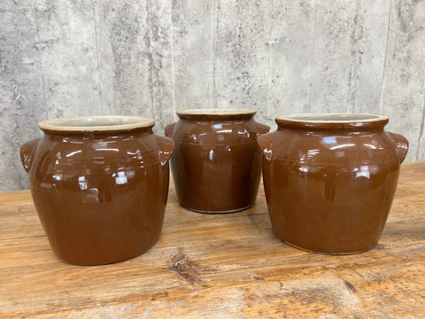 Set of Three Brown French Confit Pots