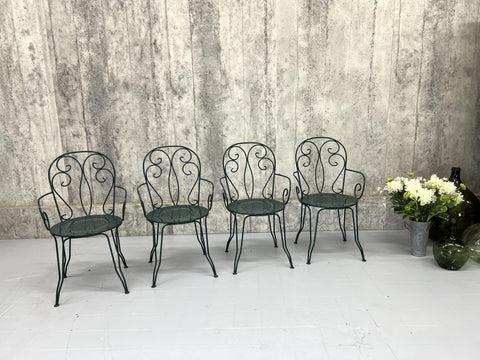 Set of 4 Forest Green Metal Garden Chairs
