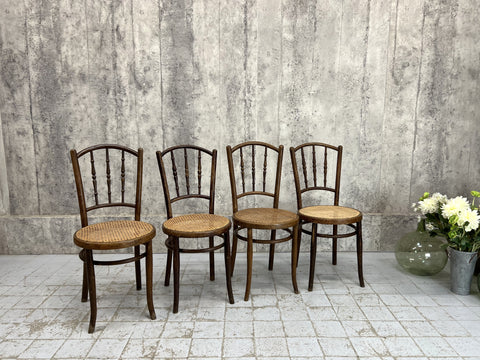 Set of Four Kohn Bentwood Bistro Chairs with Cane Seat Pads