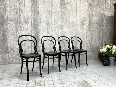 Set of 4 Round Back Ebonised Bentwood French Bistro Chairs
