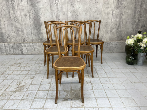 Set of 6 Bentwood Bistro Chairs with Embossed Seat Pad