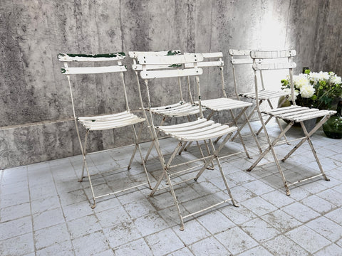 Set of 6 Painted White, Chippy Paint, Folding Bistro Chairs