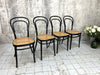 Set of Four Black Thonet Round Back Style Bentwood Bistro Chairs with Cane Seat