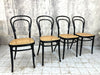 Set of Four Black Thonet Round Back Style Bentwood Bistro Chairs with Cane Seat