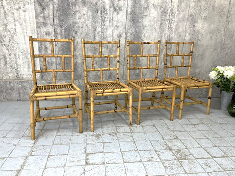 Set of Four 1970s Bamboo Dining Chairs
