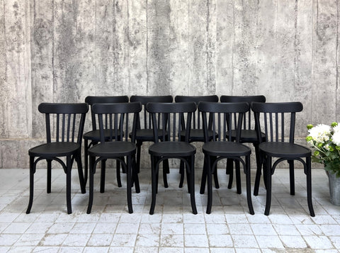 Set of Nine Black Wooden Bentwood Bistro Chairs