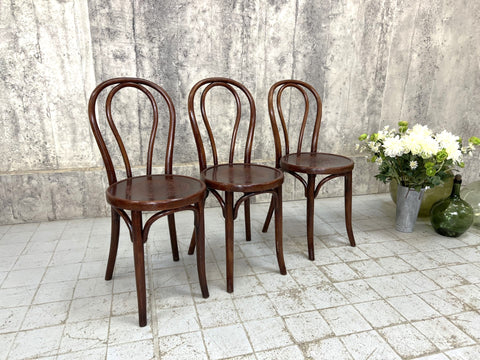 Set of 3 Round Back Bentwood French Bistro Chairs