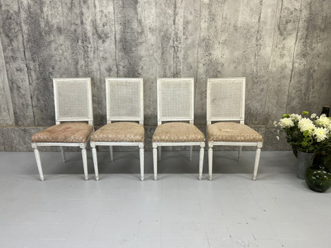Set of Four White Shabby Chic Cane Dining Chairs to Reupholster