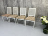 Set of Four White Shabby Chic Cane Dining Chairs to Reupholster