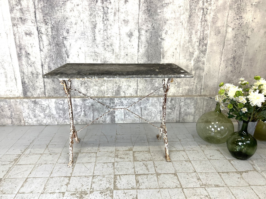 Traditional French Weathered Marble and Cast Iron Bistro Table