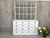 White Pharmacy Dresser with a Drawer Base and a Freestanding Pigeon Hole Top