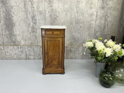 White Marble and Walnut Wood Bedside Cabinet