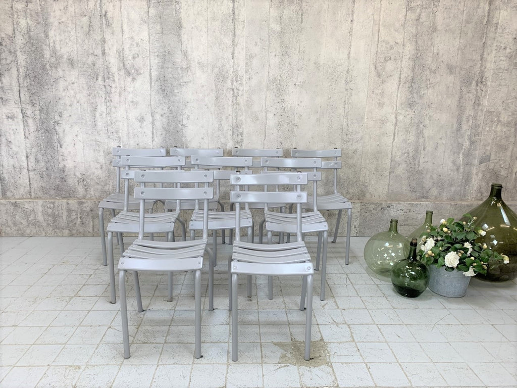 Set of Nine Stacking Tolix Metal Garden Dining Terrace Chairs in Grey