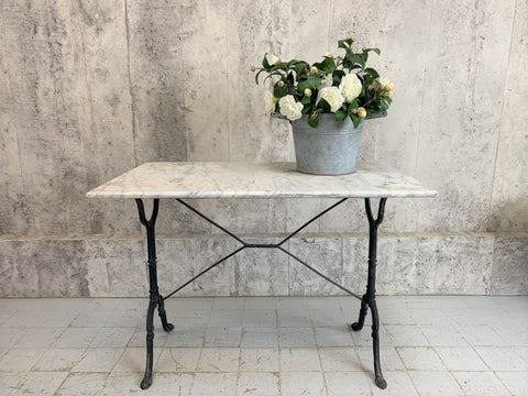 100cm Wide White and Grey Vein Marble and Cast Iron Kitchen Bistro Table