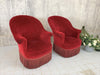 Pair Large Mid Century Red Velvet Crapaud Tub Armchairs To Reupholster