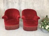 Pair Large Mid Century Red Velvet Crapaud Tub Armchairs To Reupholster