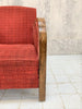 Individual Red French Armchair with Wooden Arms