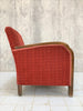 Individual Red French Armchair with Wooden Arms