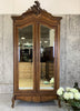 Coquille Walnut Wood Armoire with Mirrored Doors
