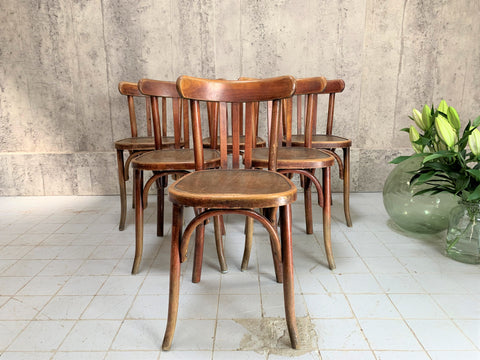 Set of Six Low Backed French Bentwood Bistro Chairs