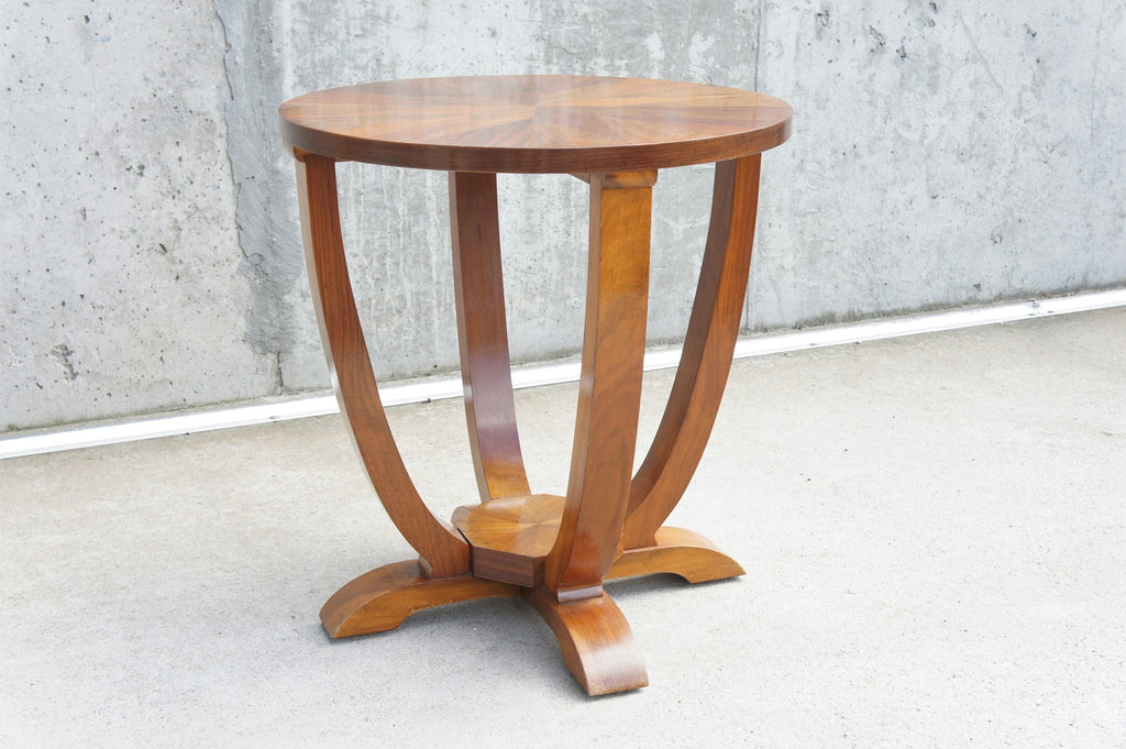 Signed Mid Century Art Deco Style Marquetry Gueridon Side Table
