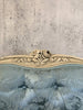 Pale Blue Satin Jacquard Upholstered and Buttoned French Corbeille Bed Frame