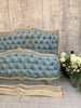 Pale Blue Satin Jacquard Upholstered and Buttoned French Corbeille Bed Frame