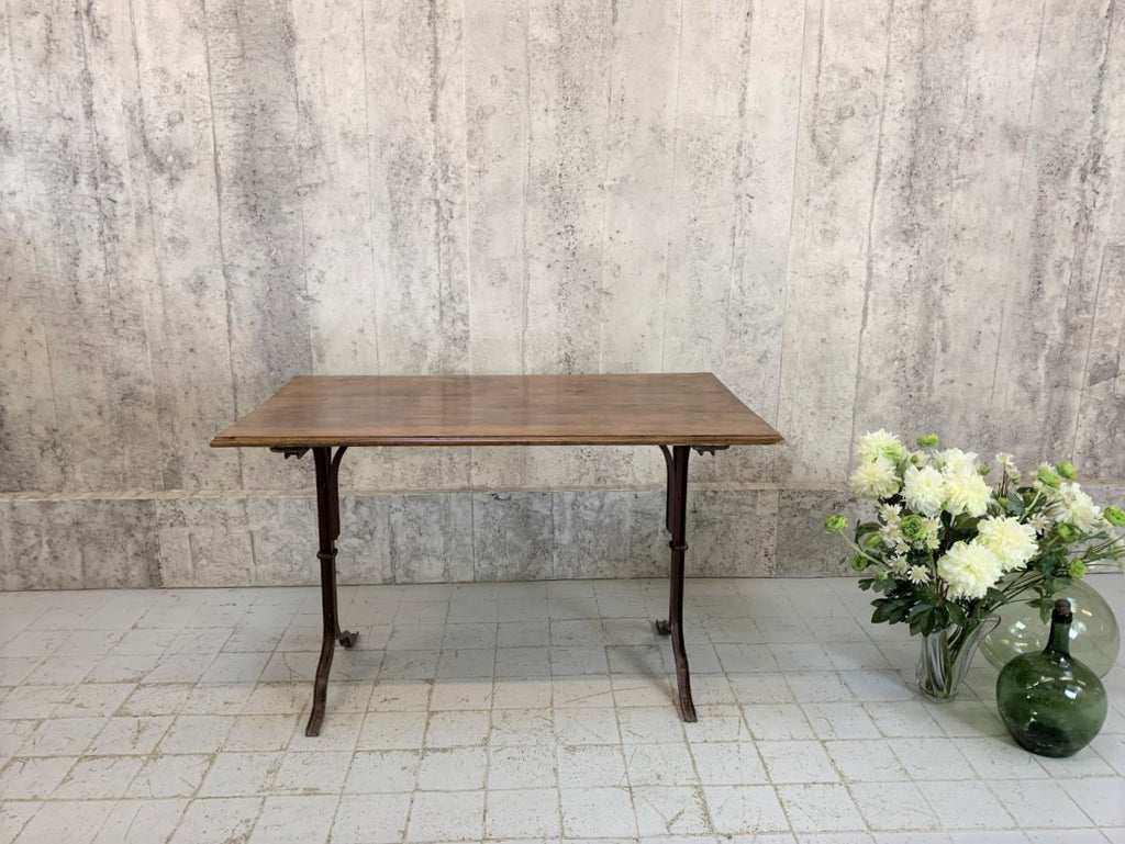 1930's 120cm wide Metal and Walnut Wood French Bistro Tables