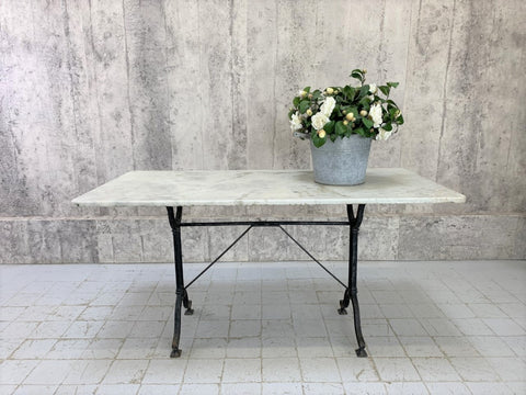 139.5cm Wide White Marble and Cast Iron Kitchen Bistro Table