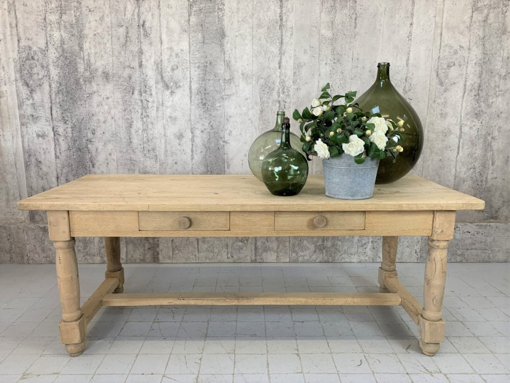 199.5cm Stripped Oak Farmhouse Table with Two Drawers
