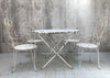 Set of 4 Carvers and Circular Folding White Metal Garden Furniture Set
