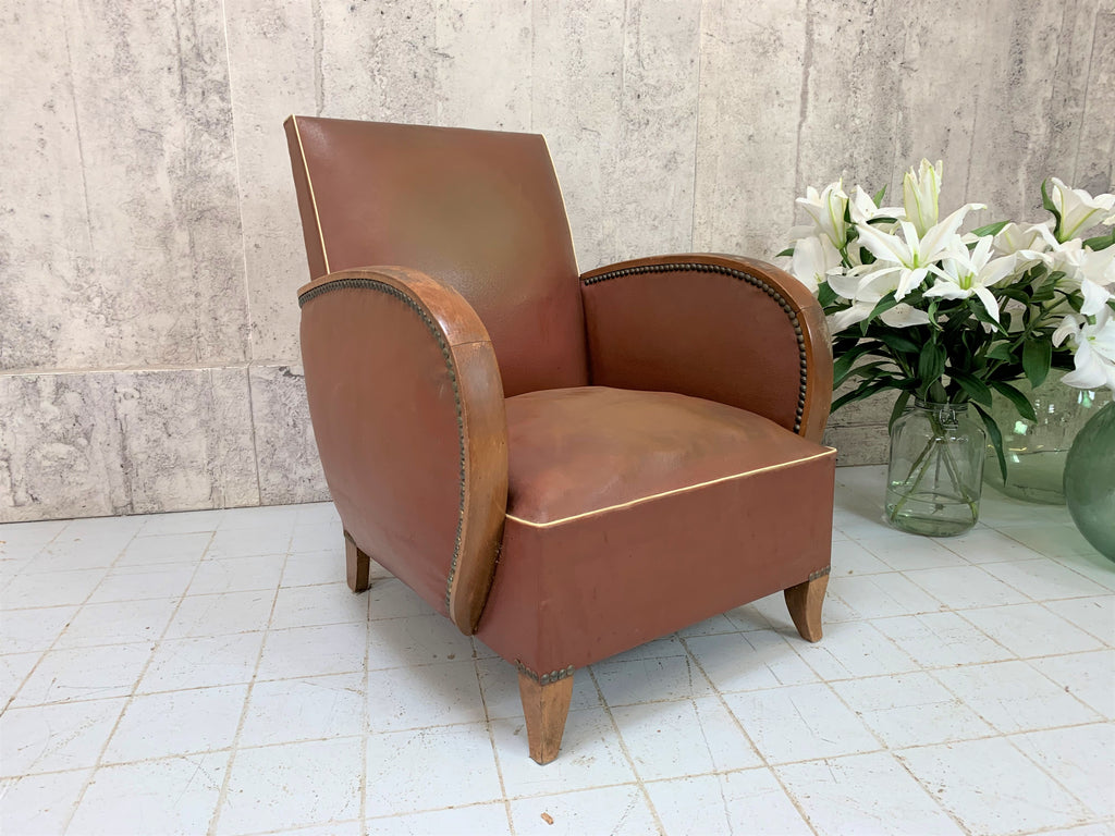 Mid Century Art Deco Style Armchair In Vynall To Reupholster – Vintage  French