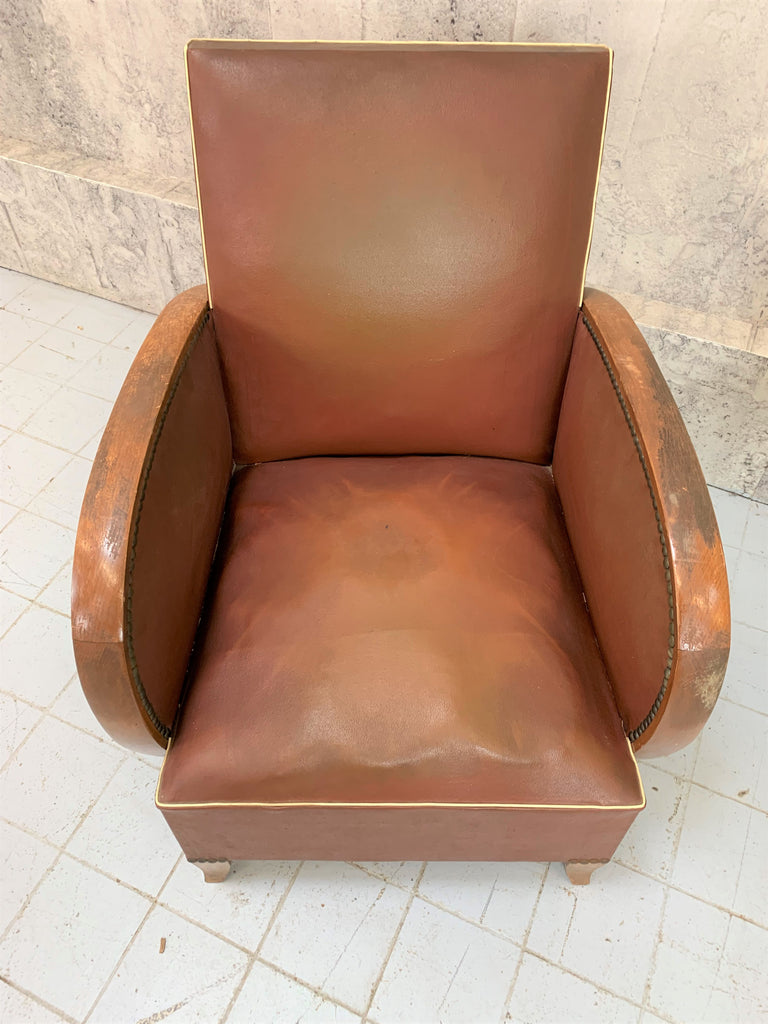 Mid Century Art Deco Style Armchair In Vynall To Reupholster – Vintage  French
