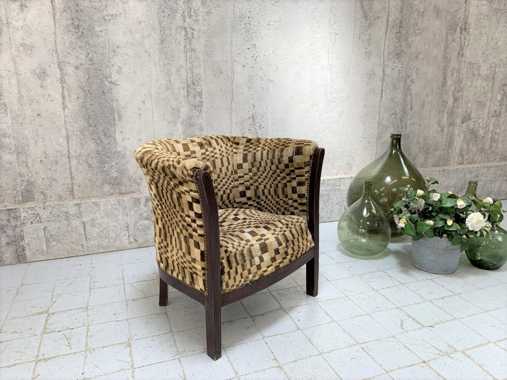 Art Deco Geometric Cotton Velvet Tub Armchair