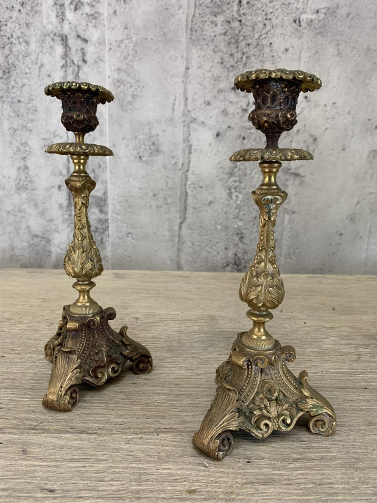 Pair of Decorative Brass Candle Sticks – Vintage French