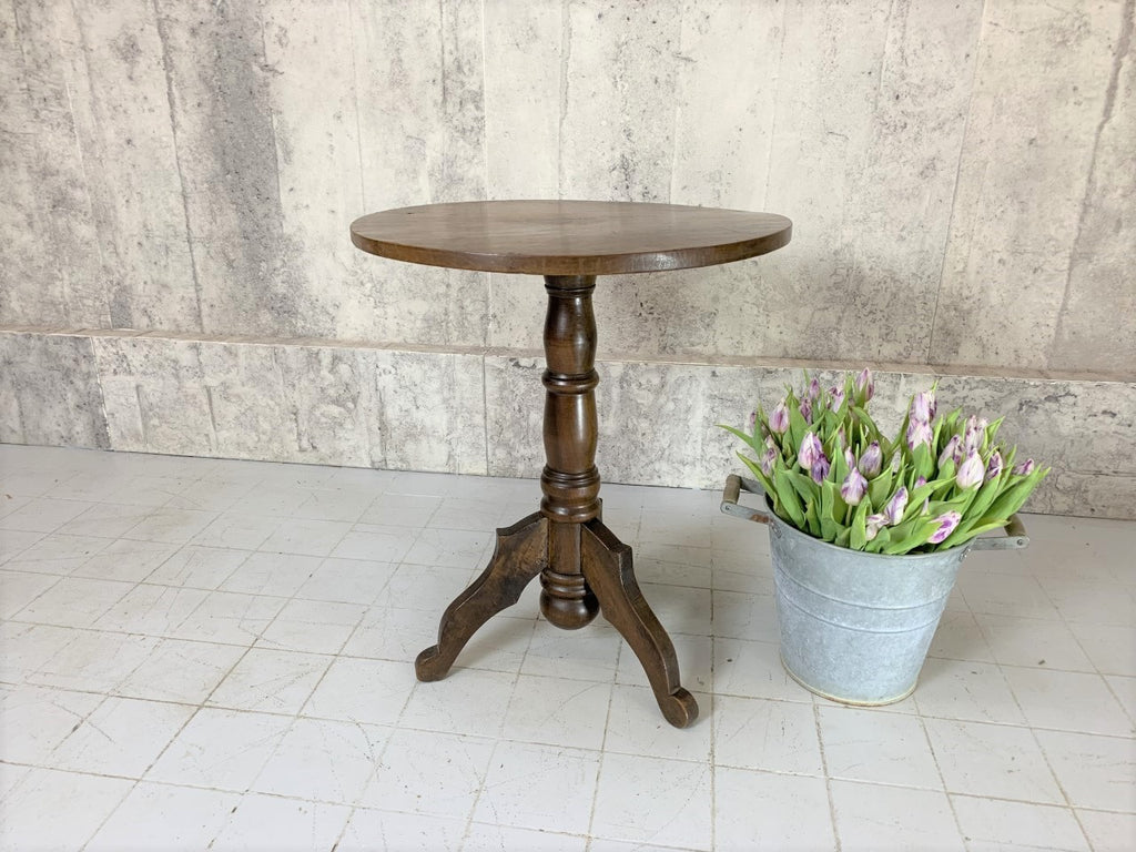 Solid Walnut Wood Circular Gueridon Side Table