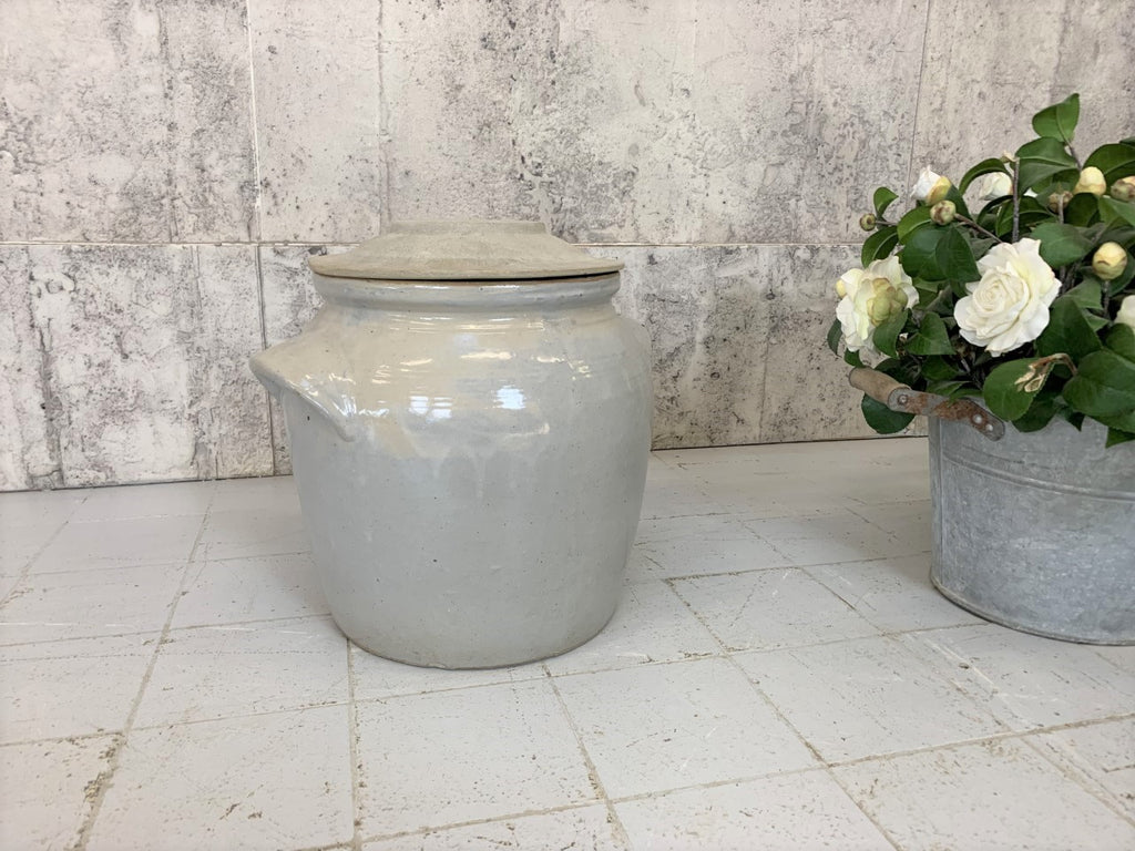 Large Grey French Confit Pot with Lid