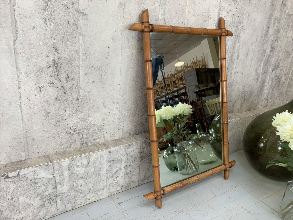 103cm High Mid Century Bamboo Framed Mirror