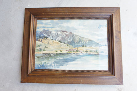 Mountain Reflected in Lake' Landscape Watercolour Signed