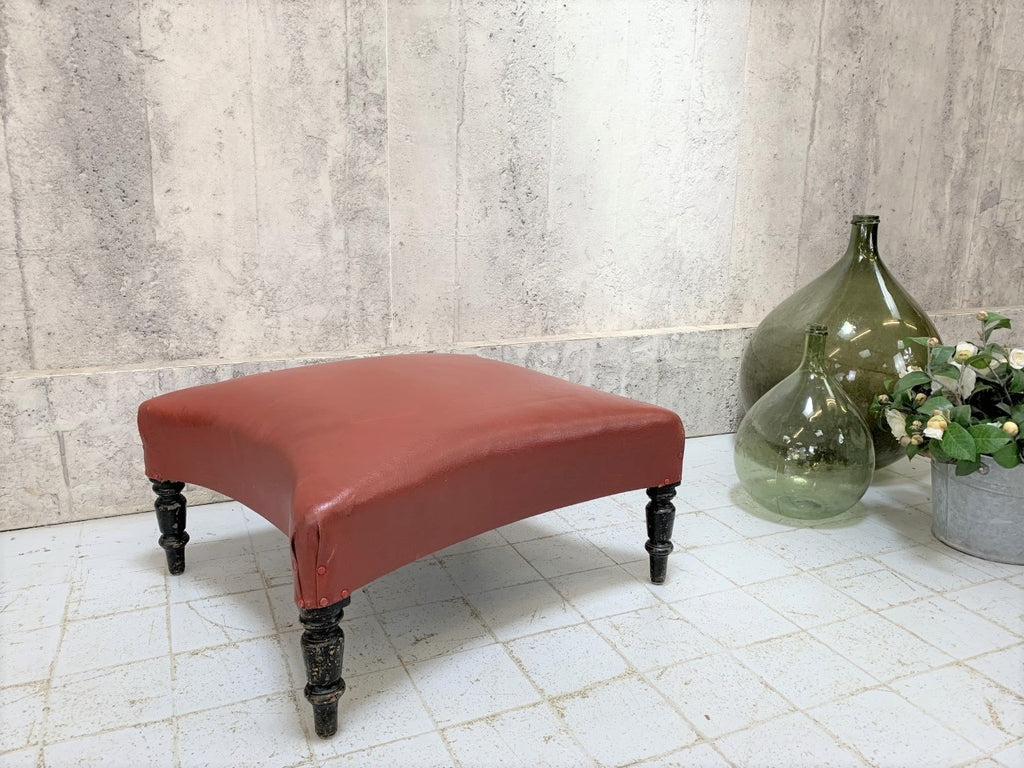 Napoleon III Ebonised Turned Leg Red Leather Footstool