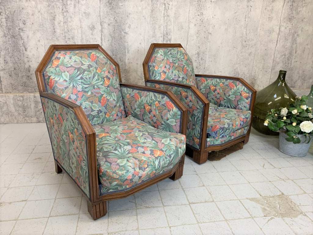 Pair of Mid Century Art Deco Style Armchairs in Mahogany to Reupholster