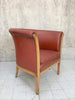 Pair of Art Deco 1930's Wooden Framed Red Leatherette Armchairs to reupholster