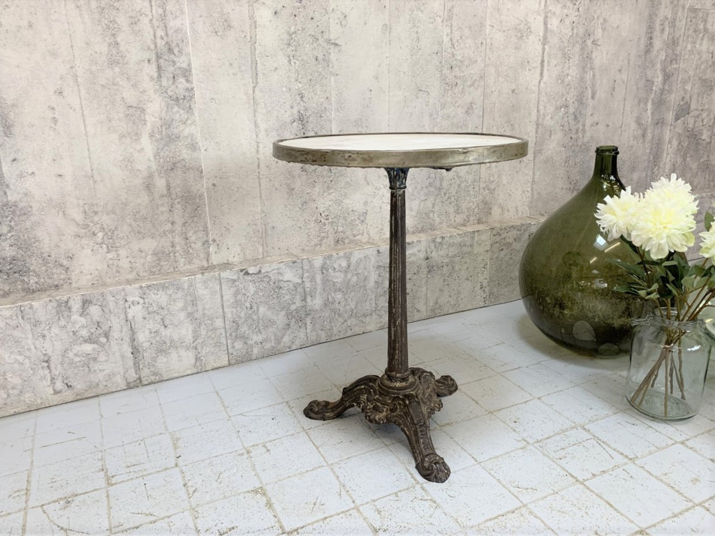 Circular Marble, Brass and Cast Iron Pedestal Bistro Table