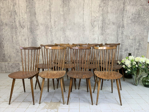 Set of 5 Wooden 1950's Menuet Baumann Bistro Dining Chairs