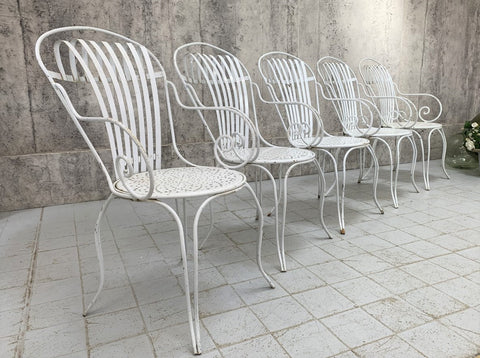 Set of 5 19th Century French White Metal Garden Chairs