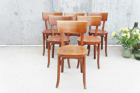 Set of Six French Fischel Bentwood Bistro Chairs