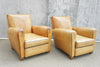 Pair of French Square Backed Light Leather Club Chairs