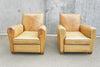 Pair of French Square Backed Light Leather Club Chairs