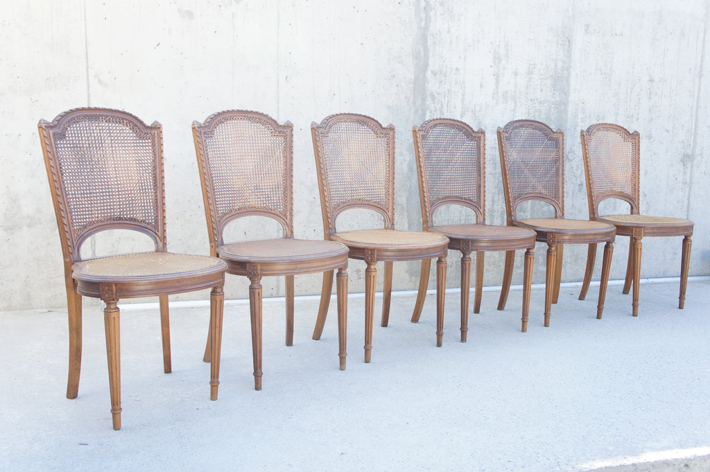 Set of 5 (6) Carved Cane Chairs